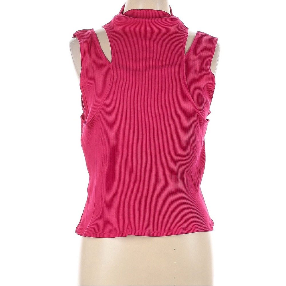 Anthropologie Ribbed High Neck Sleeveless Top Sweater Barbie Going Out CutOut Lg